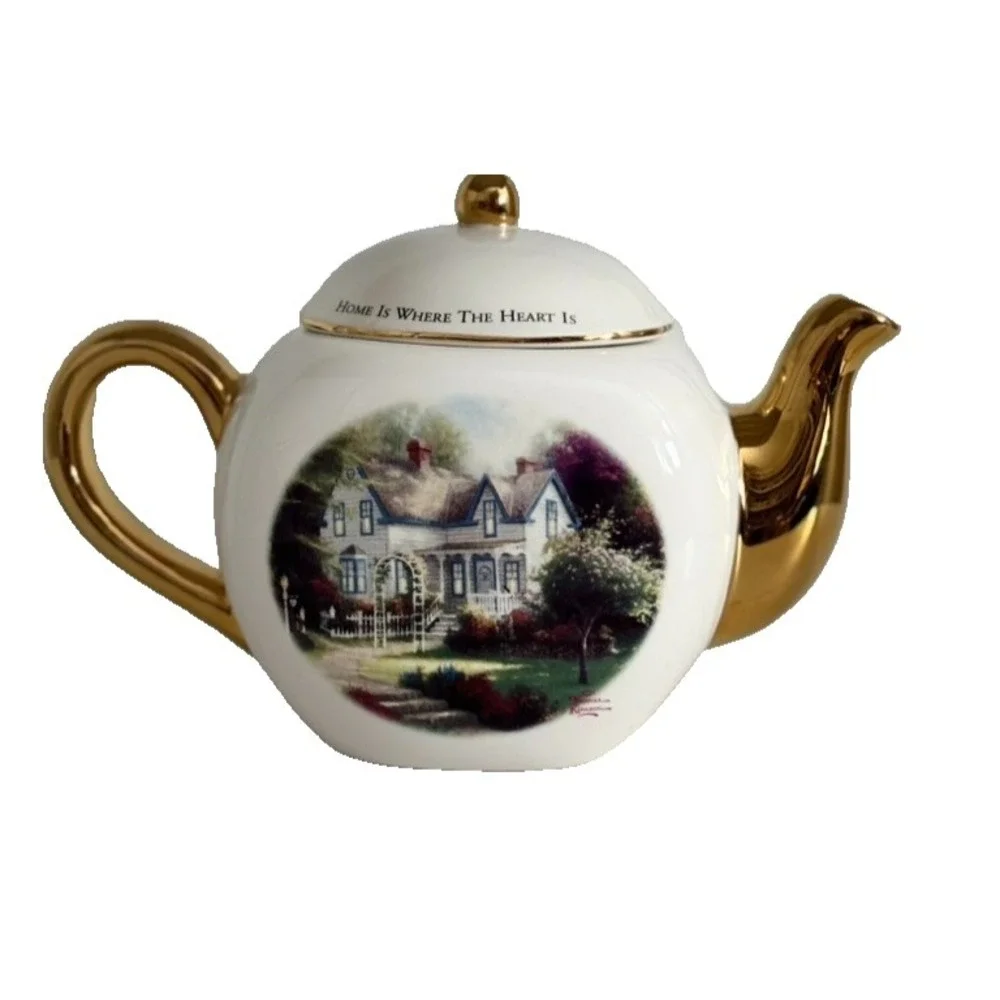 Thomas Kinkade Teapot Home‎ Is Where The Heart Is II Gold Accents Teleflora